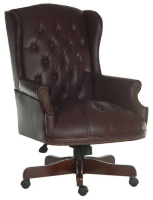 Chairman Traditional Leather Executive Chair in Burgundy
