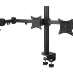 dual white monitor arms